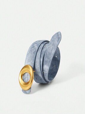 Chambray Blue Denim Belt with Oval Gold Buckle